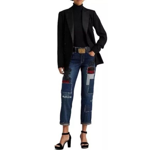 NWT LAUREN RALPH LAUREN Patchwork Relaxed‎ Tapered Ankle Jeans Waist 27 Size 4